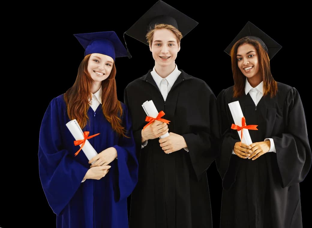 Three graduates holding their diplomas