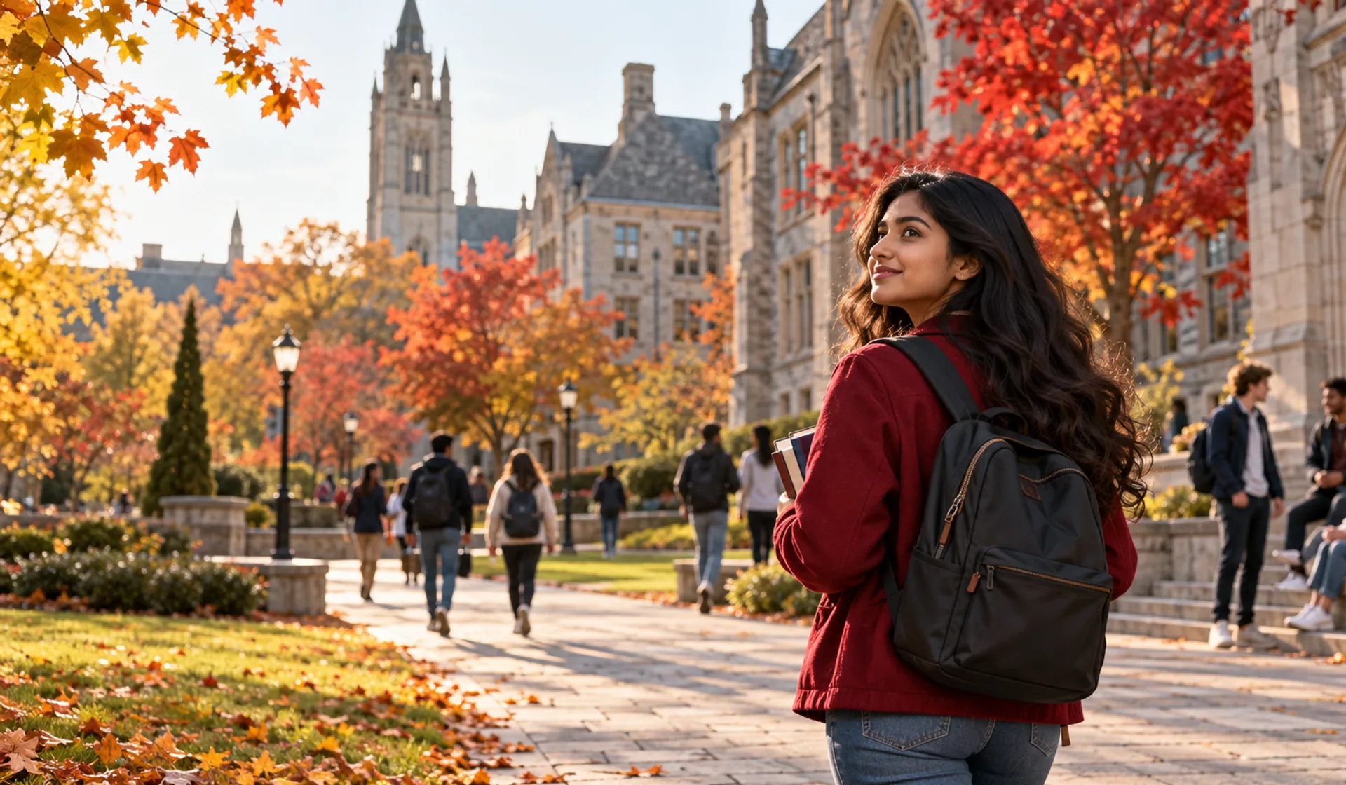 International student on a university campus