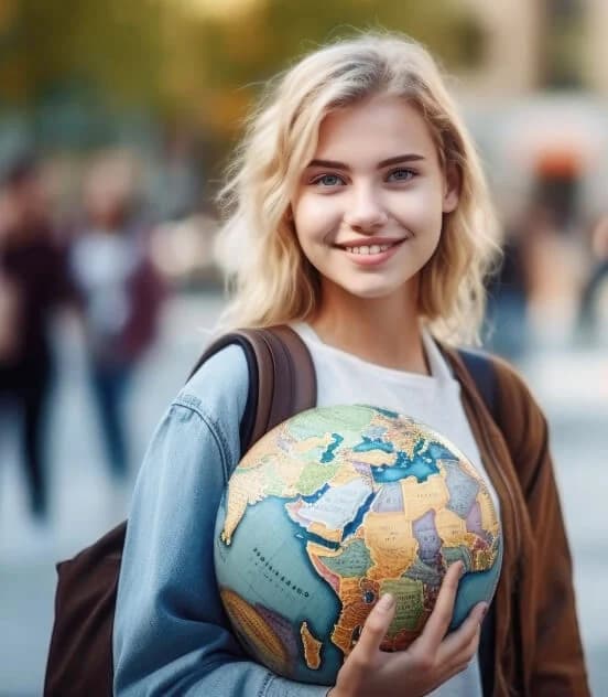 Student holding a globe